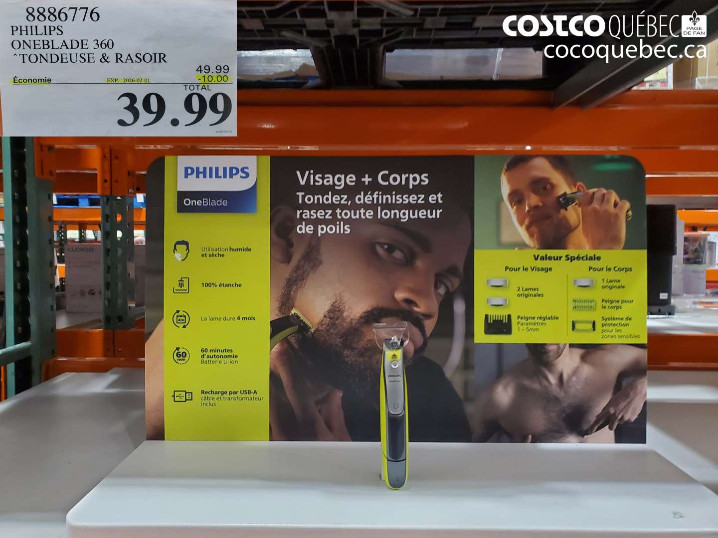 8886776 PHILIPS ONEBLADE 360 TONDEUSE & RASOIR ($10.00 INSTANT SAVINGS EXPIRES ON 2026-02-01) $39.99
