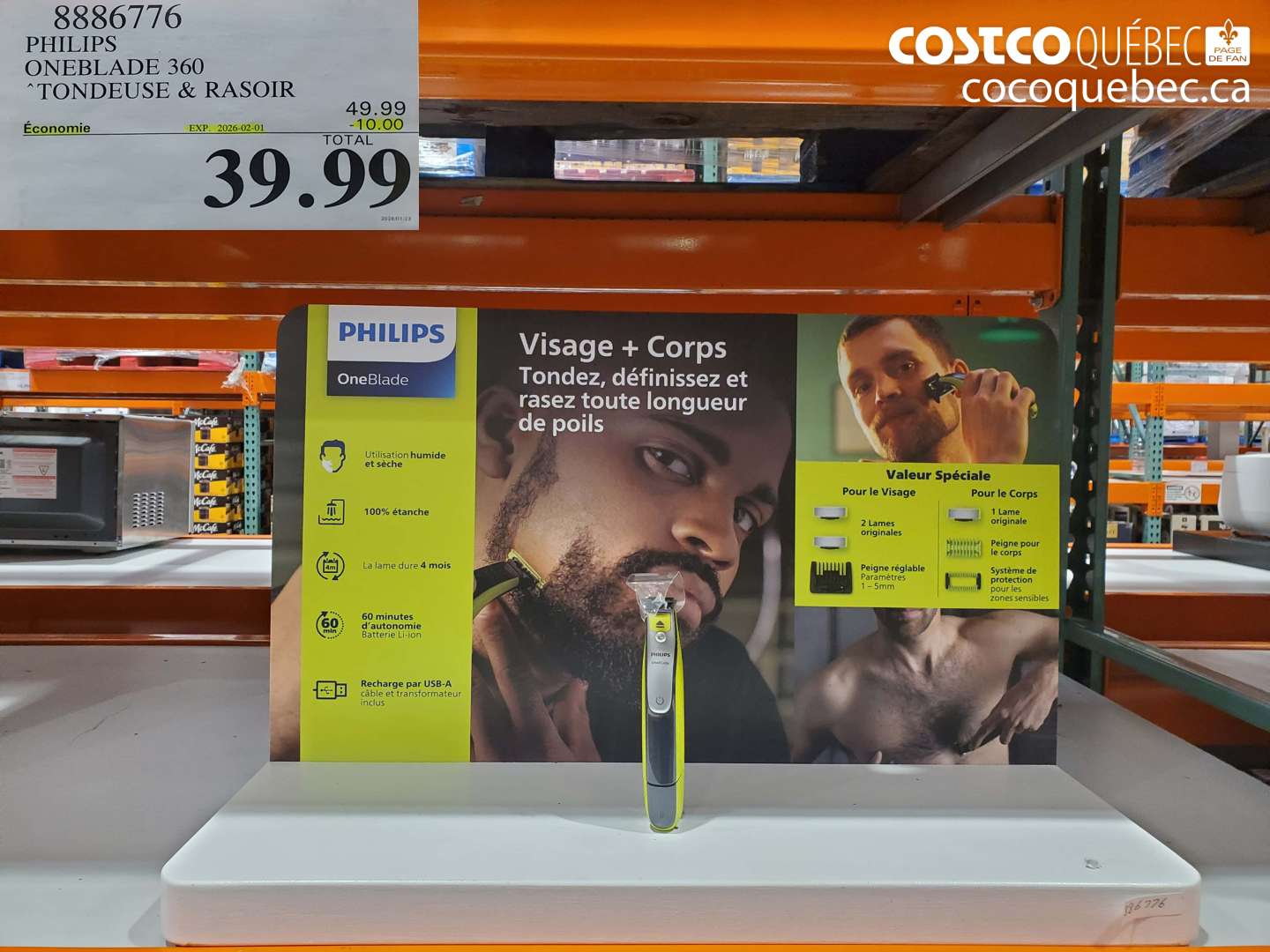 8886776 PHILIPS ONEBLADE 360 TONDEUSE & RASOIR ($10.00 INSTANT SAVINGS EXPIRES ON 2026-02-01) $39.99