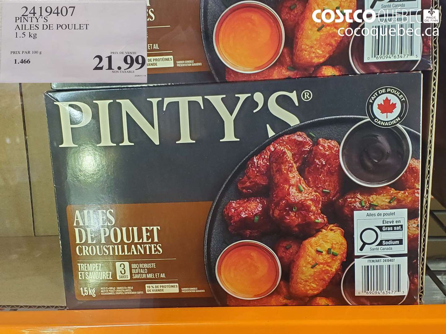 2419407 PINTY'S AILES DE POULET 1.5 kg $21.99