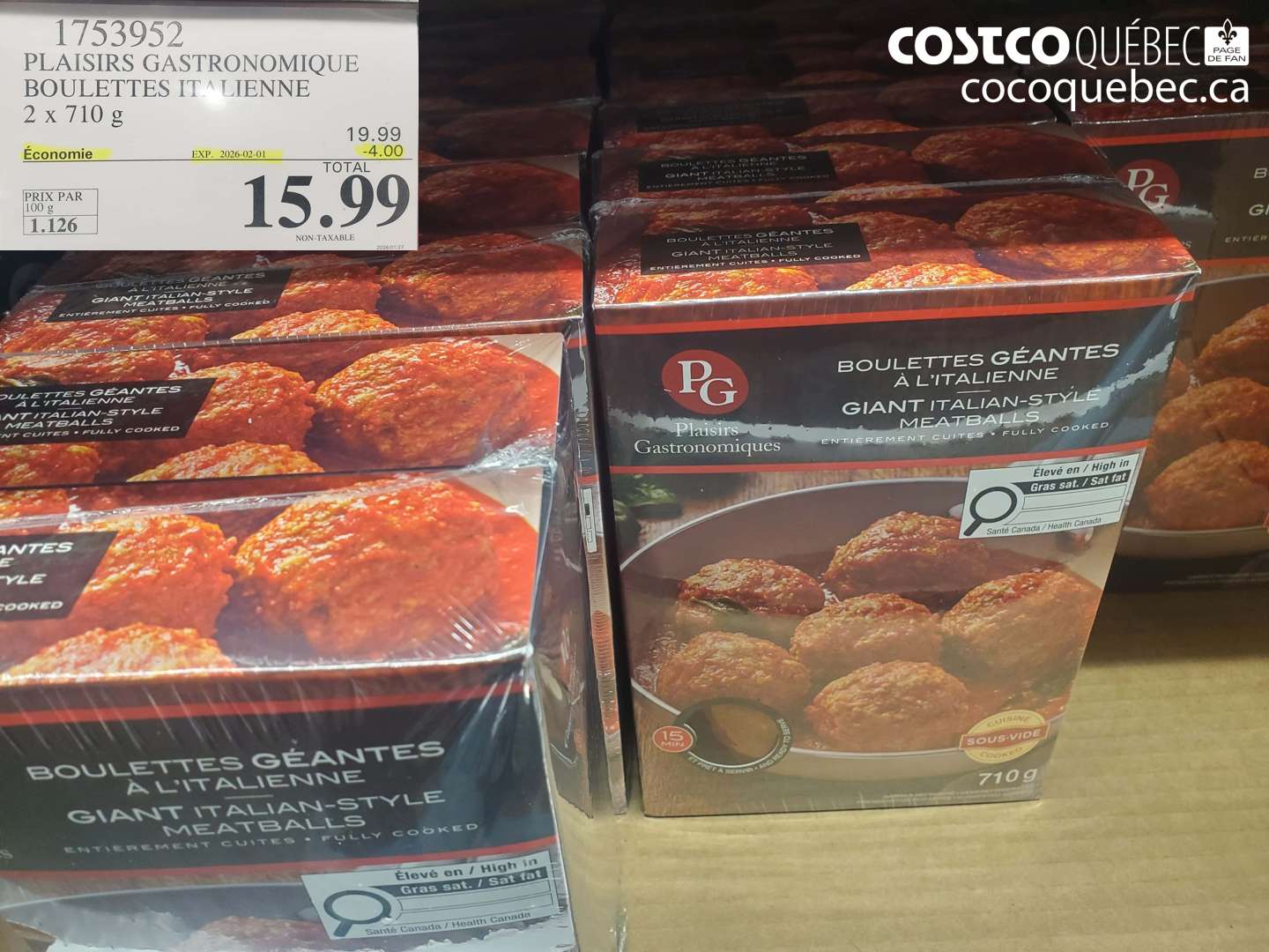 1753952 PLAISIRS GASTRONOMIQUE BOULETTES ITALIENNE 2 x 710 g ($4.00 INSTANT SAVINGS EXPIRES ON 2026-02-01) $15.99