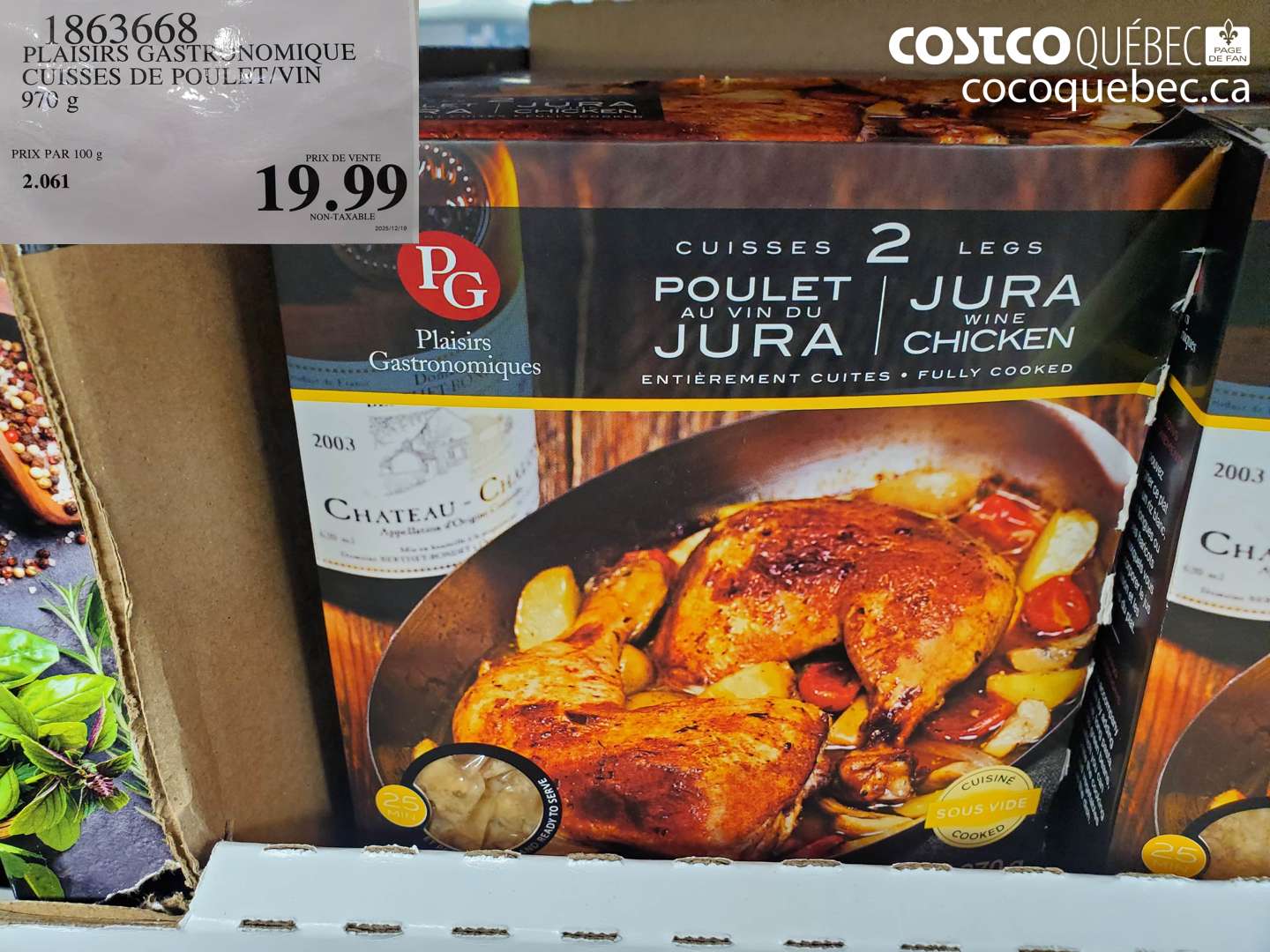 1863668 PLAISIRS GASTRONOMIQUE CUISSES DE POULET/VIN 970 g $19.99