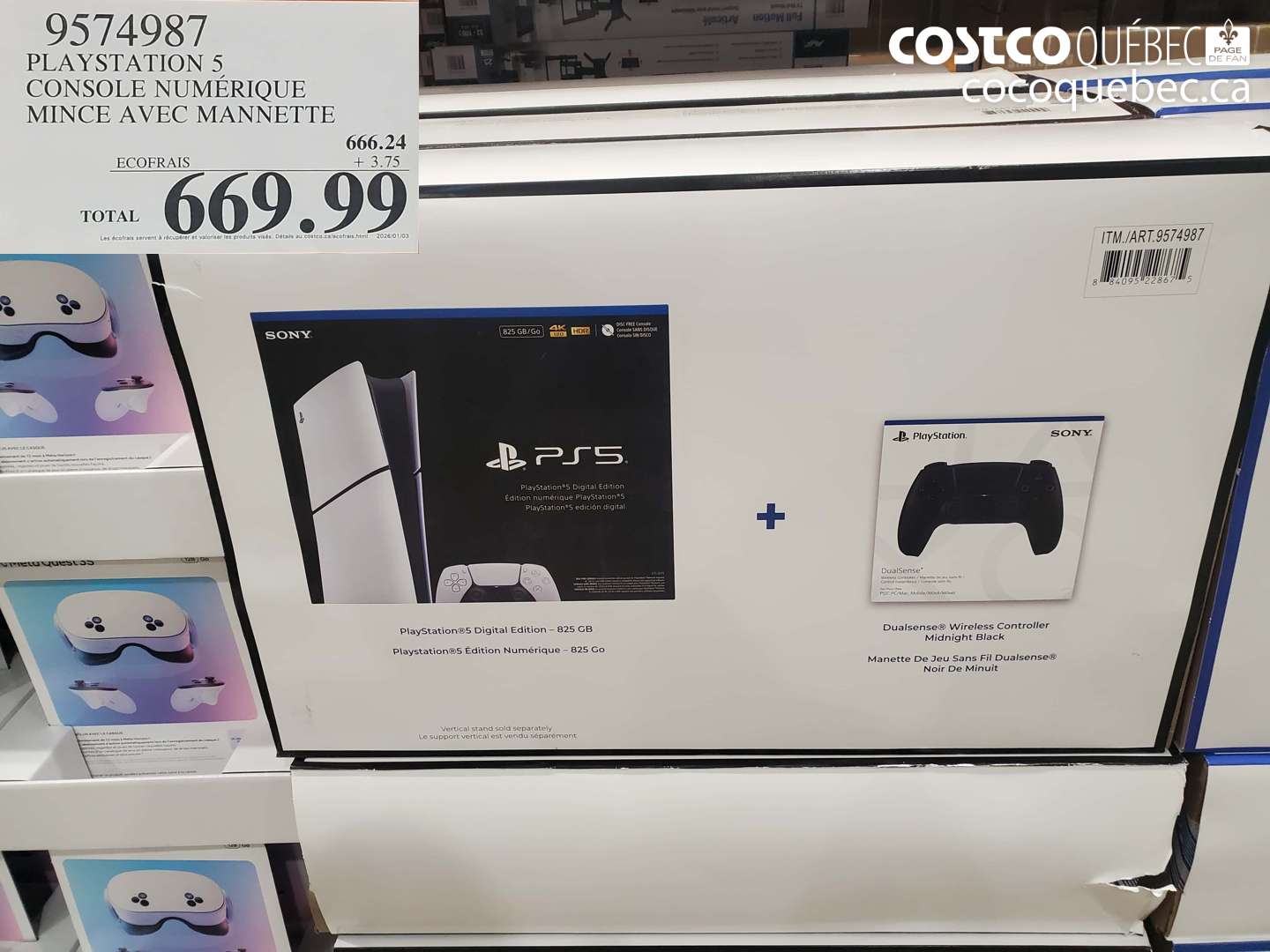 9574987 PLAYSTATION 5 CONSOLE NUMÉRIQUE MINCE AVEC MANETTE (EXPIRES ON 2025-12-24) $669.99