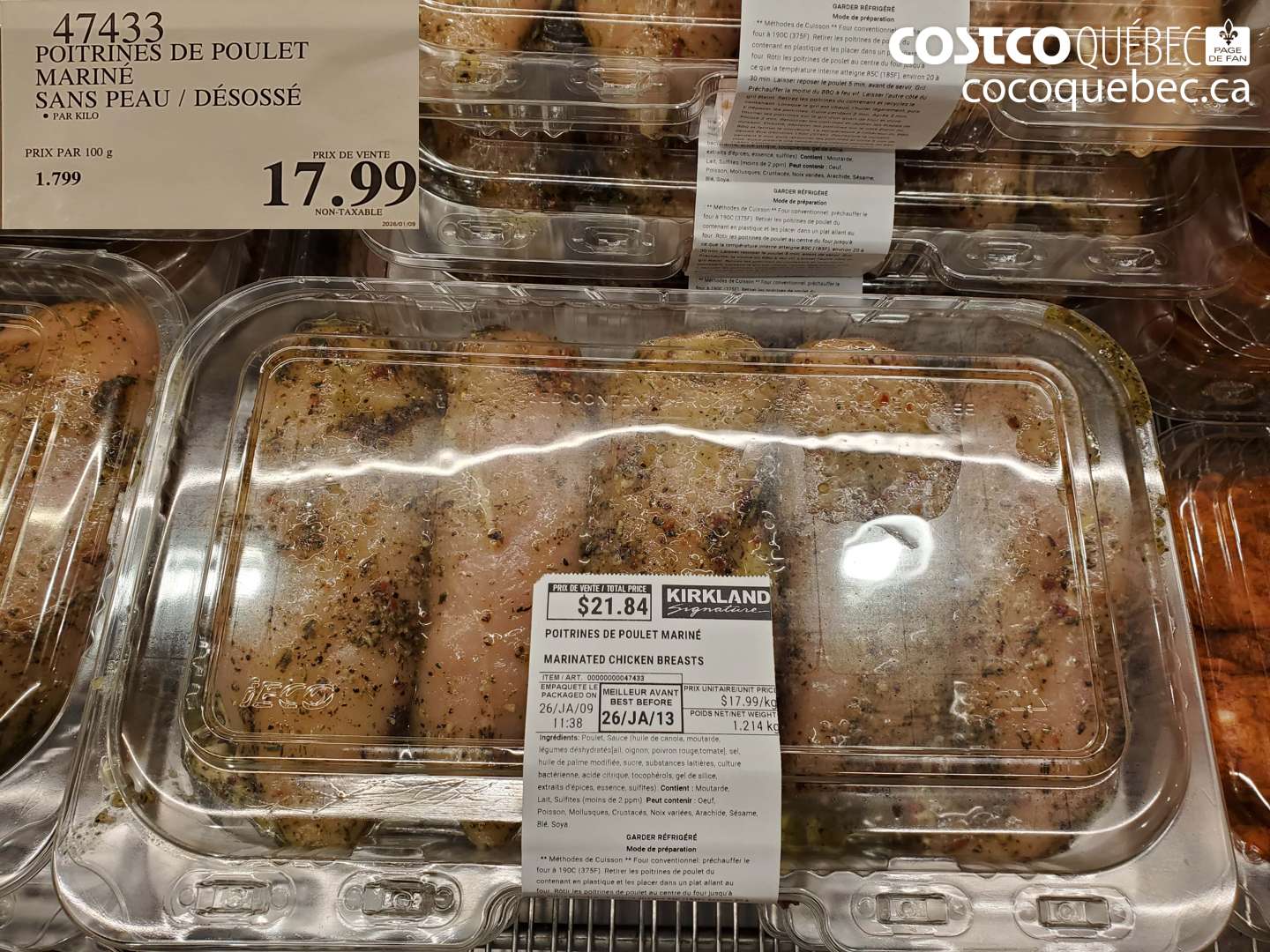 47433 POITRINES DE POULET MARINÉ SANS PEAU / DÉSOSSÉ $17.99