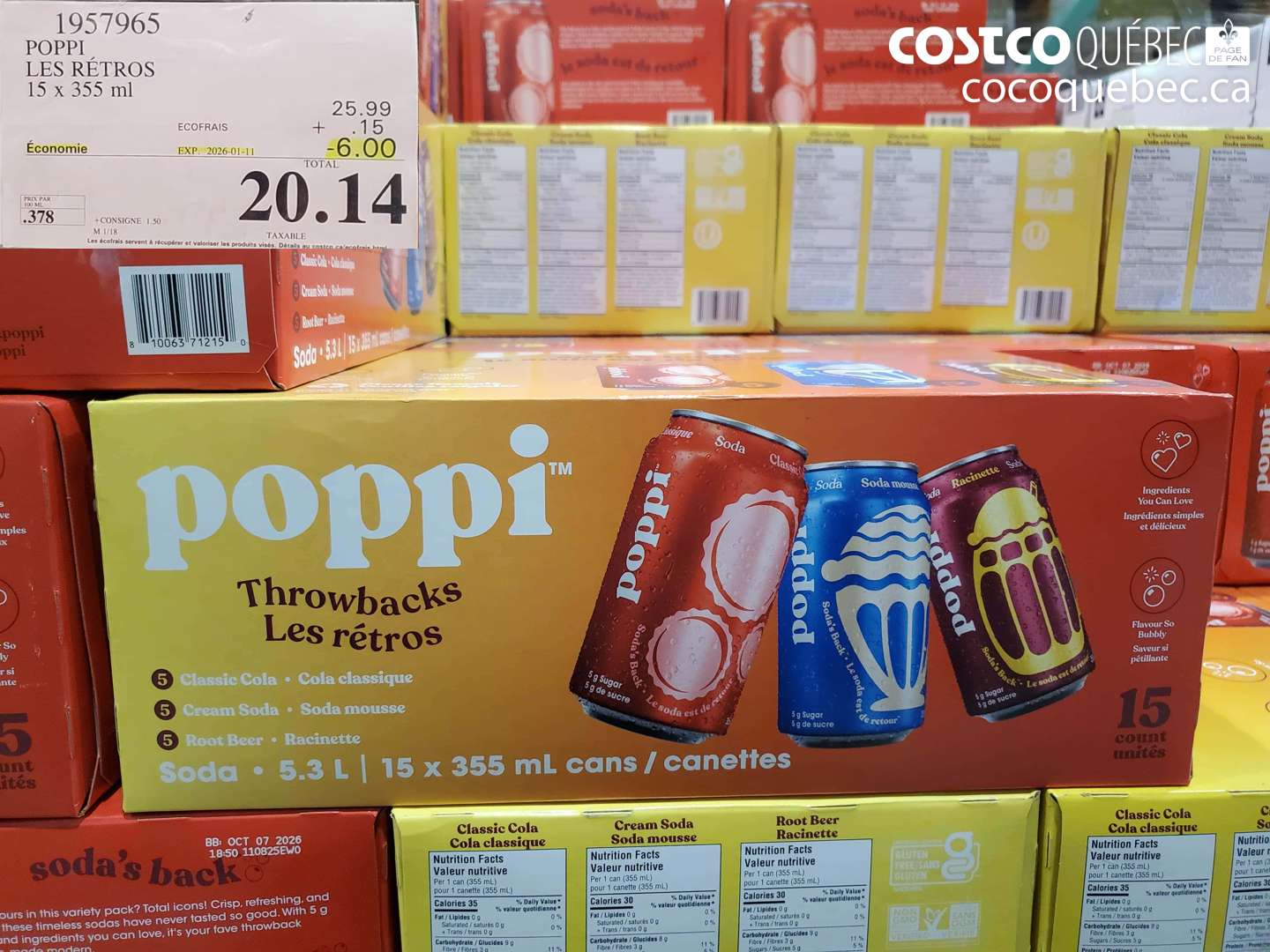 1957965 POPPI LES RÉTROS 15 x 355 ml ($6.00 INSTANT SAVINGS EXPIRES ON 2026-01-11) $20.14