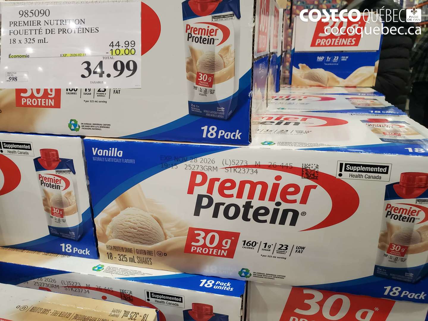 985090 PREMIER NUTRITION FOUETTE DE PROTEINES 18 x 325 mL ($9.00 INSTANT SAVINGS EXPIRES ON 2026-02-15) $34.99