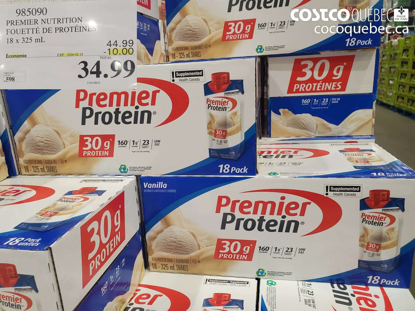 985090 PREMIER NUTRITION FOUETTE DE PROTEINES 18 x 325 mL ($9.00 INSTANT SAVINGS EXPIRES ON 2026-02-15) $34.99