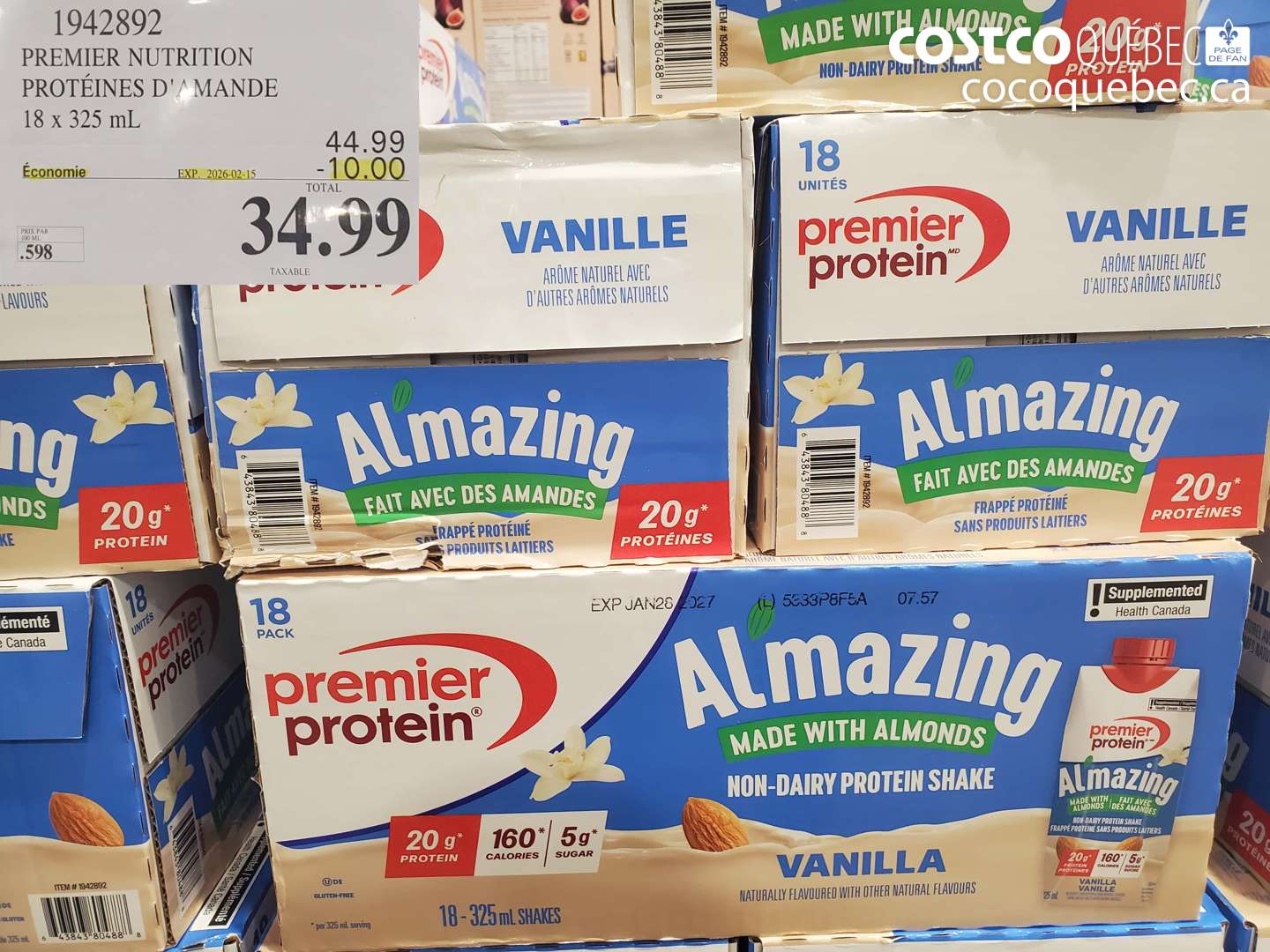 1942892 PREMIER NUTRITION PROTEINES D'AMANDE 18 x 325 mL ($10.00 INSTANT SAVINGS EXPIRES ON 2026-02-15) $34.99