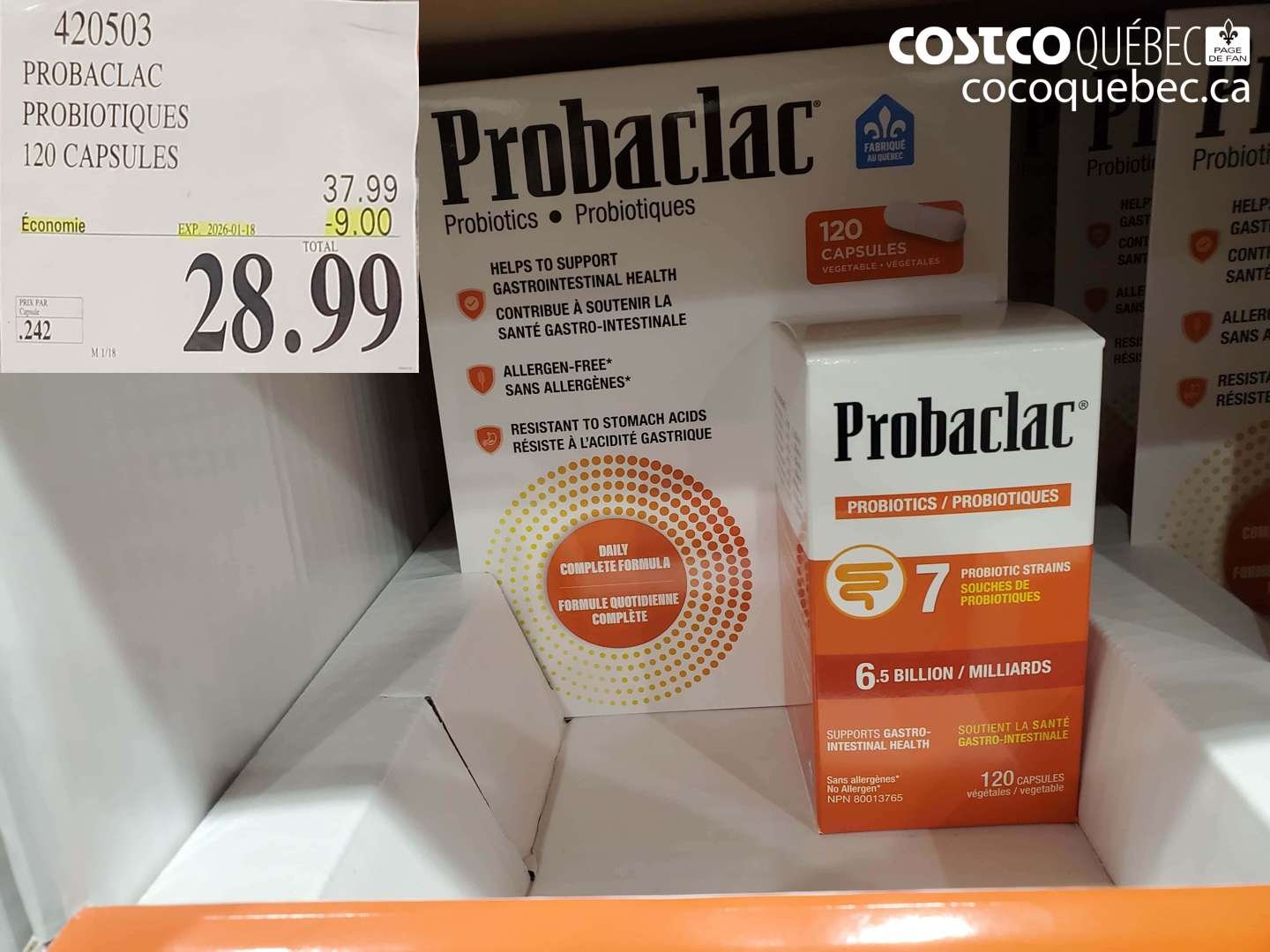 420503 PROBACLAC PROBIOTIQUES 120 CAPSULES  ($9.00 INSTANT SAVINGS EXPIRES ON 2026-01-18) $28.99