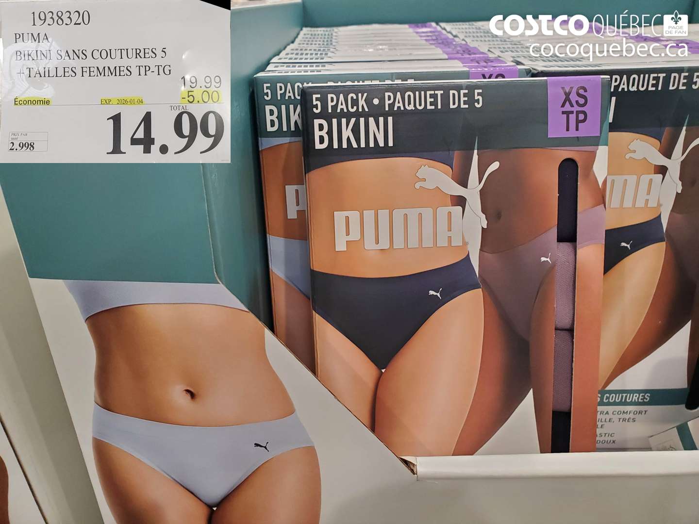 1938320 PUMA BIKINI SANS COUTURES 5 + TAILLES FEMMES TP-TG ($5.00 INSTANT SAVINGS EXPIRES ON 2026-01-04) $14.99