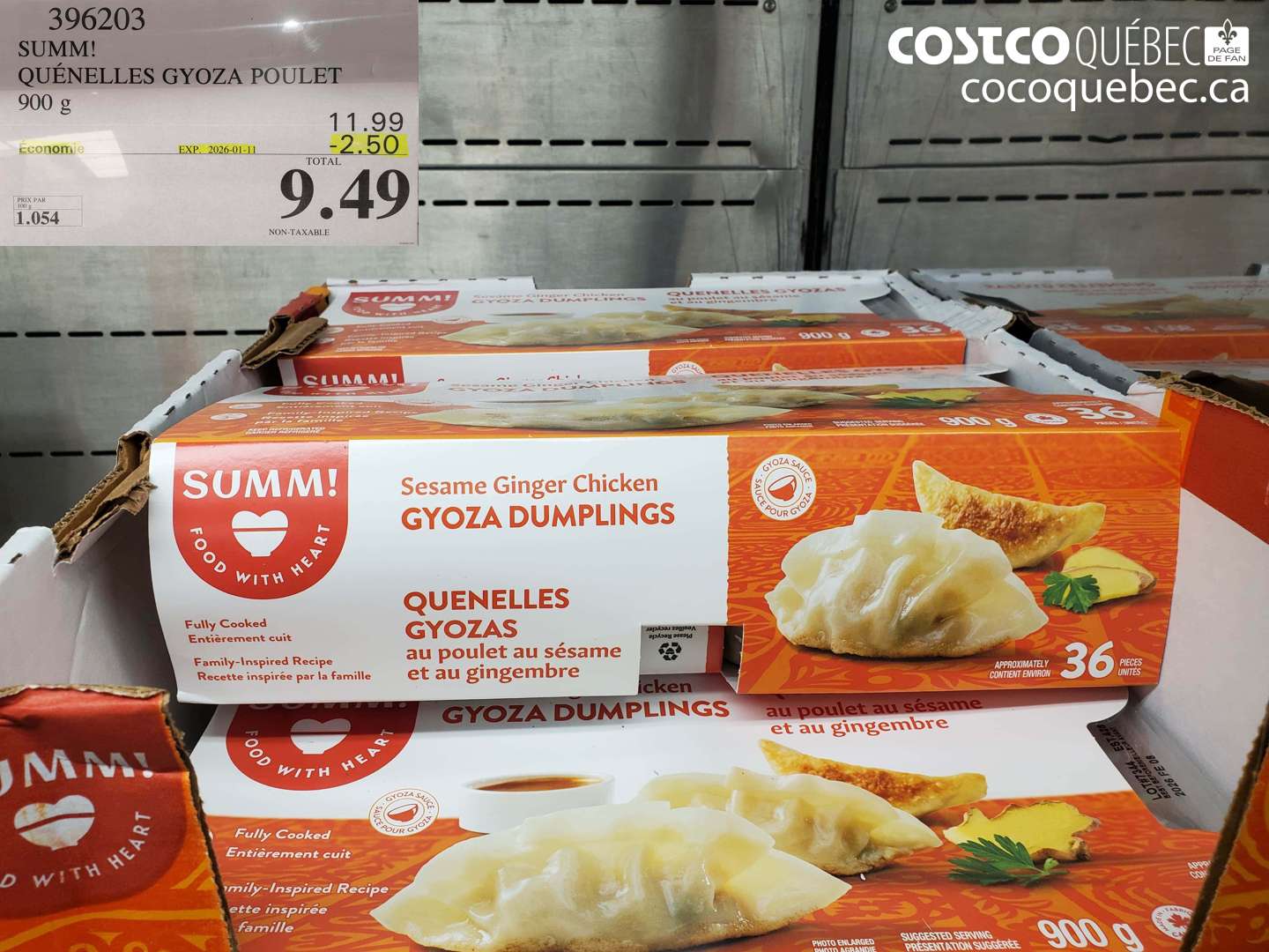 396203 QUÉNELLES GYOZA POULET 900 g ($2.50 INSTANT SAVINGS EXPIRES ON 2026-01-11) $9.49