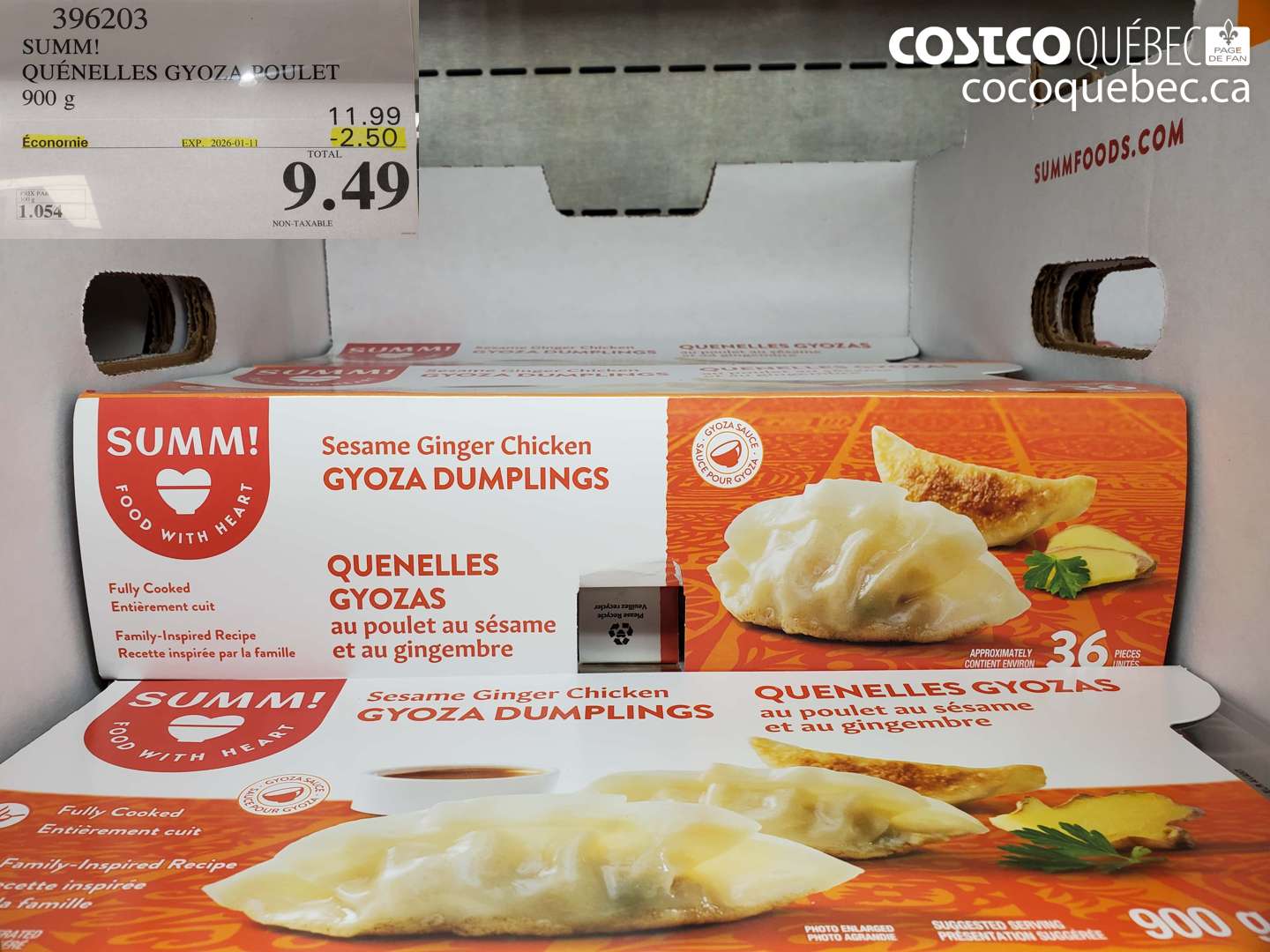 396203 QUÉNELLES GYOZA POULET 900 g ($2.50 INSTANT SAVINGS EXPIRES ON 2026-01-11) $9.49