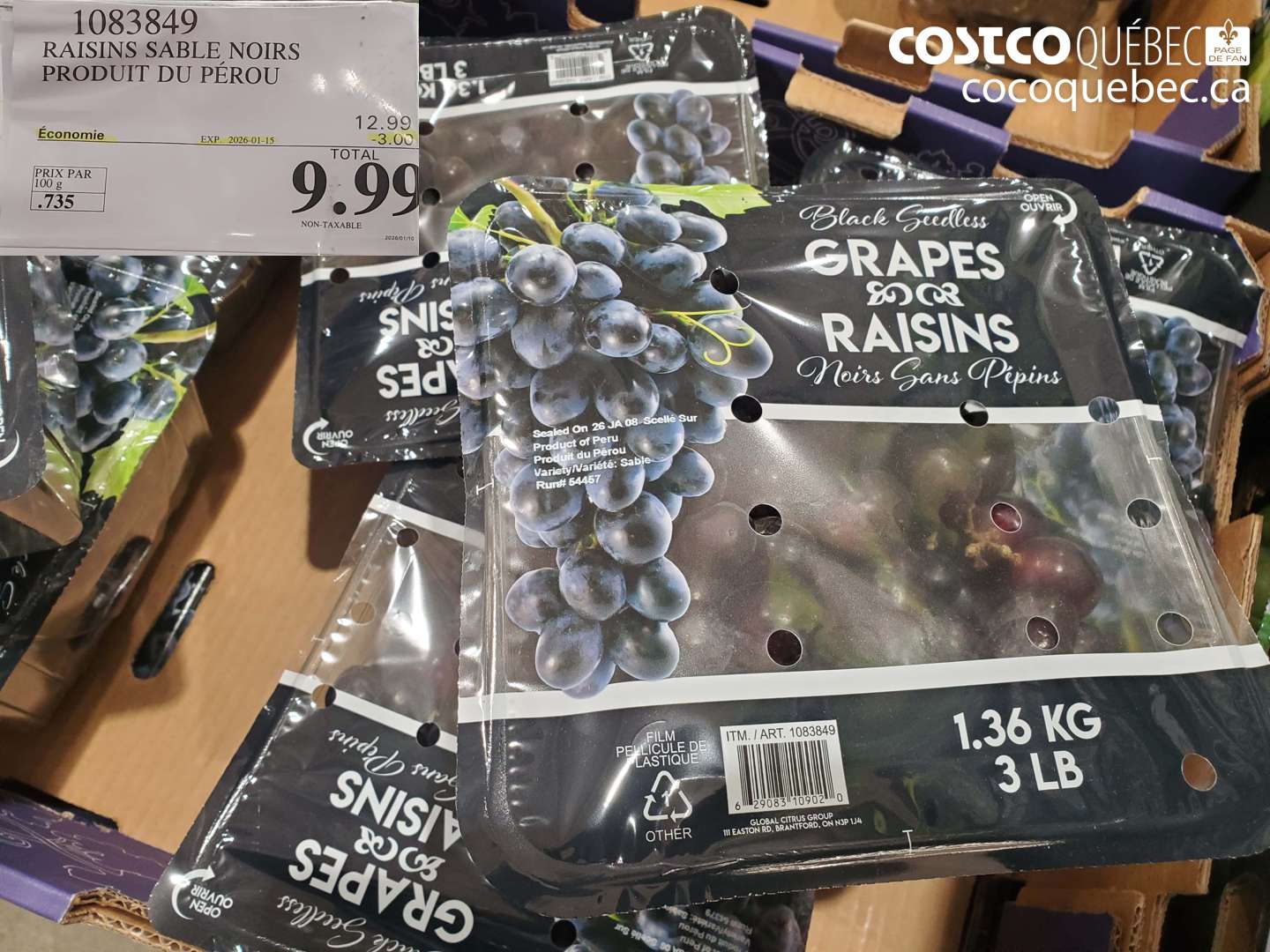 1083849 RAISINS SABLE N OIRS PRODUIT DE L'AFRIQUE DU SUD  ($3.00 INSTANT SAVINGS EXPIRES ON 2026-01-15) $9.99