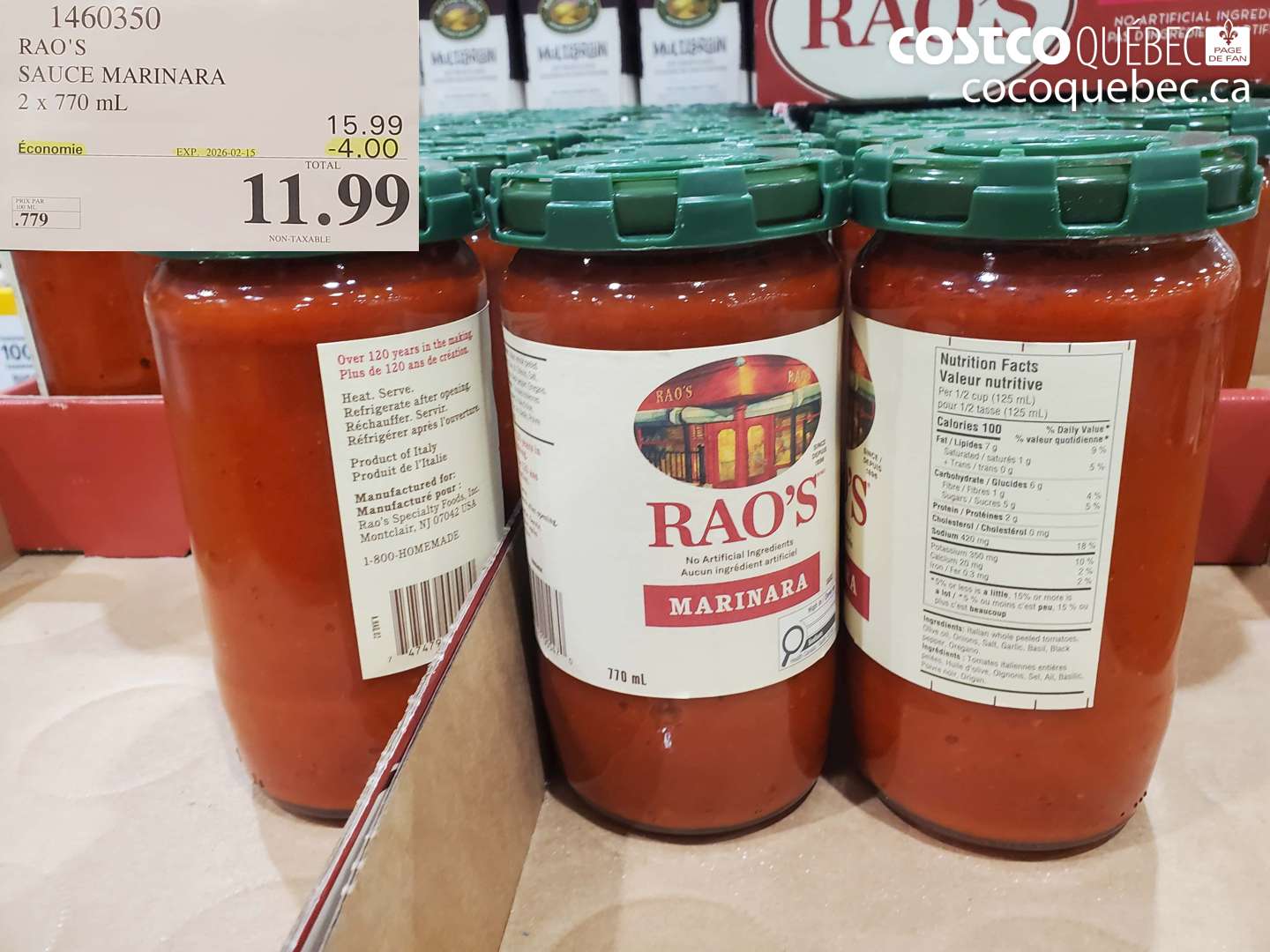 1460350 RAO'S SAUCE MARINARA  ($4.00 INSTANT SAVINGS EXPIRES ON 2026-02-15) $11.99