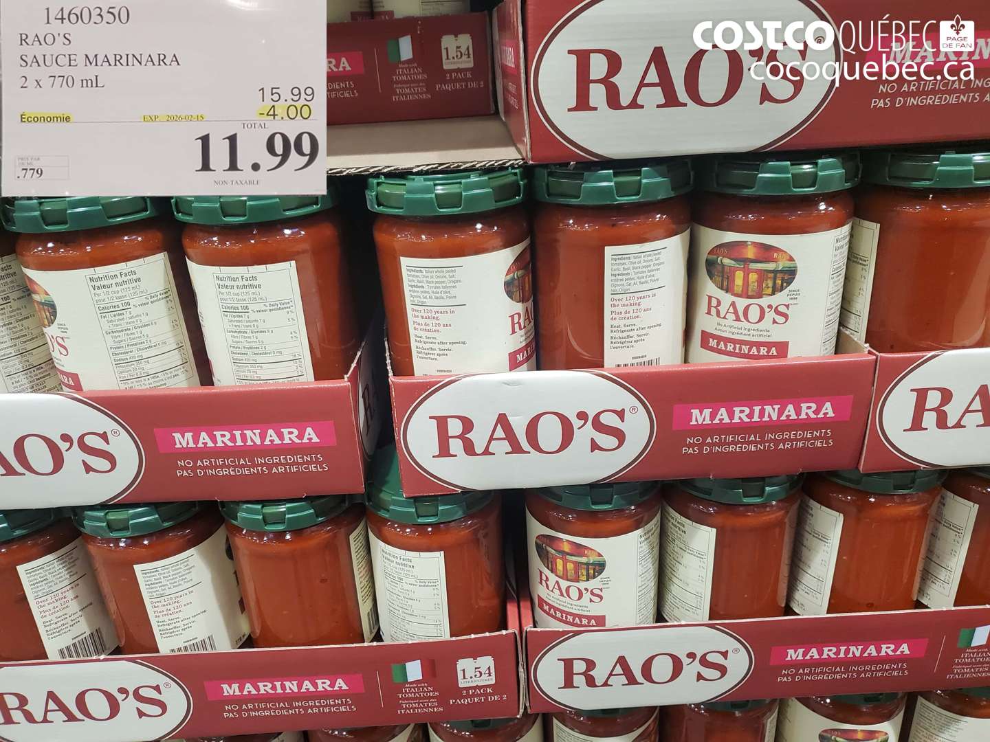 1460350 RAO'S SAUCE MARINARA  ($4.00 INSTANT SAVINGS EXPIRES ON 2026-02-15) $11.99