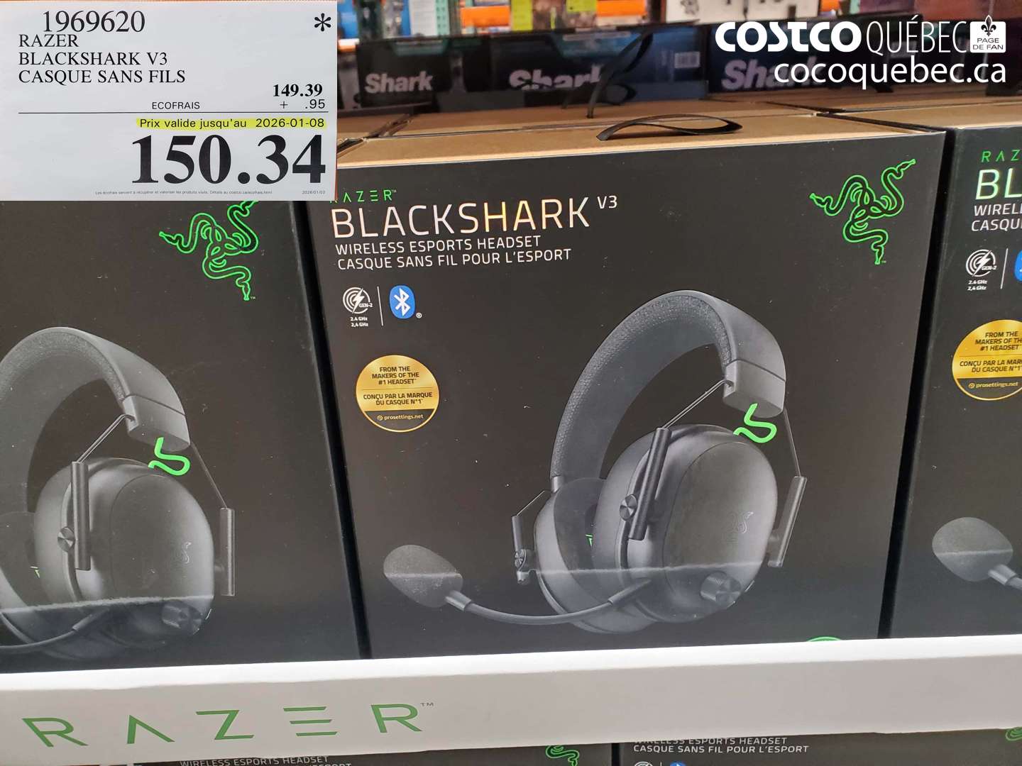 1969620 RAZER BLACKSHARK V3 CASQUE SANS FILS $150.34