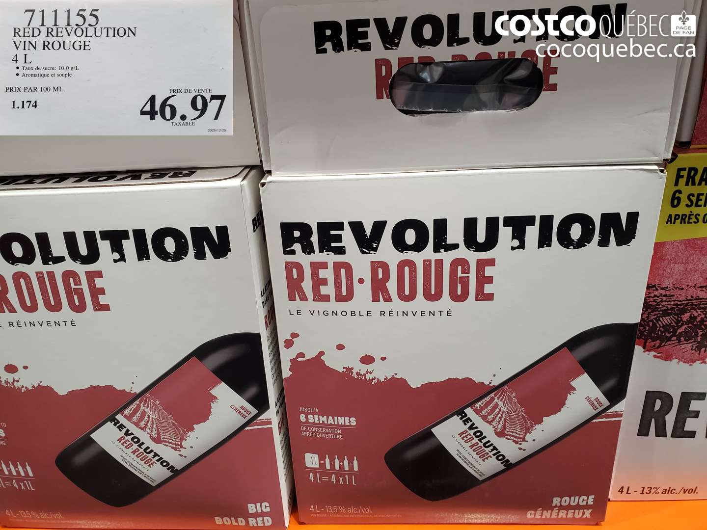 711155 RED REVOLUTION VIN ROUGE 4 L $46.97