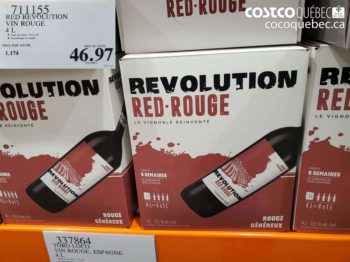 711155 RED REVOLUTION VIN ROUGE 4 L $46.97
