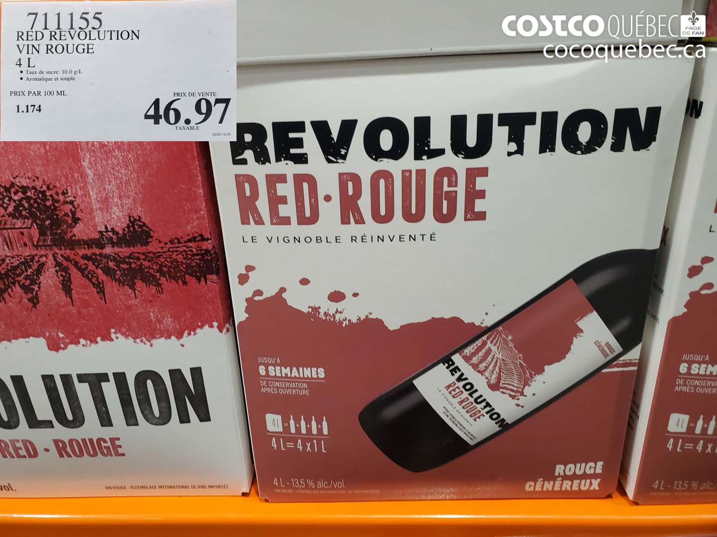 711155 RED REVOLUTION VIN ROUGE 4 L $46.97