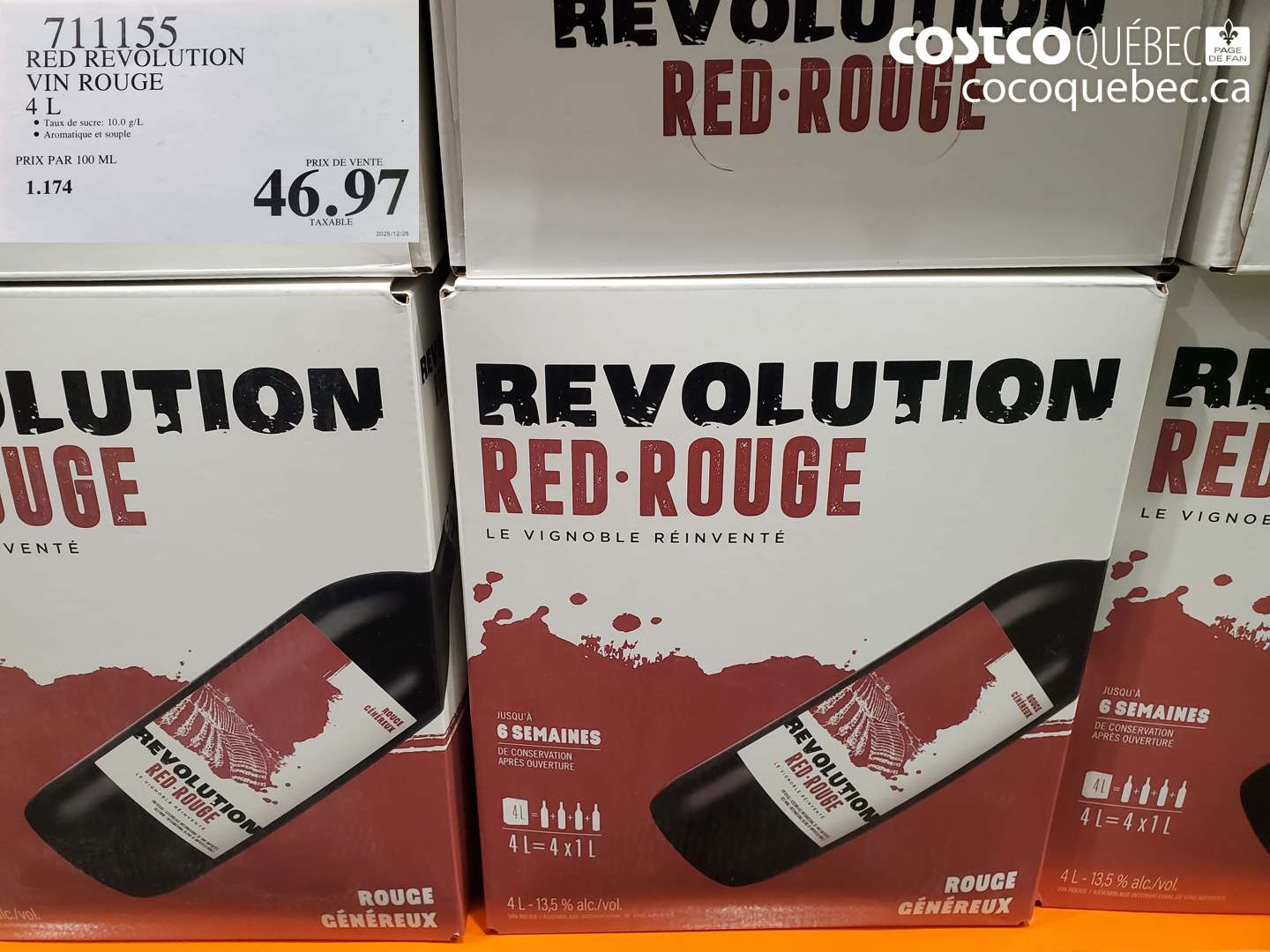 711155 RED REVOLUTION VIN ROUGE 4 L $46.97