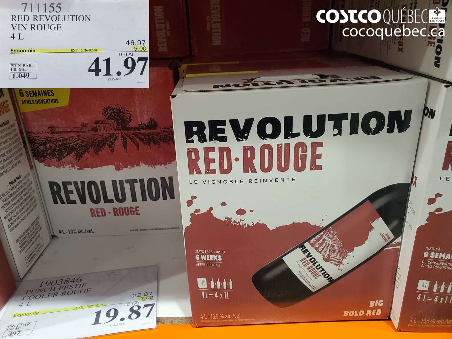 711155 RED REVOLUTION VIN ROUGE 4 L ($5.00 INSTANT SAVINGS EXPIRES ON 2026-02-01) $41.97