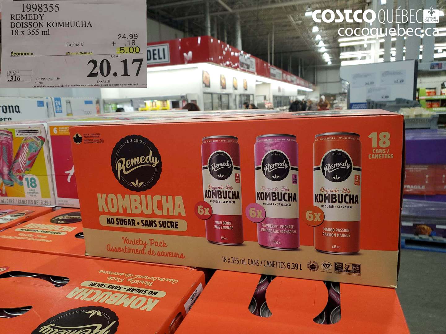 1998355 REMEDY BOISSON KOMBUCHA 18 x 355 ml ($5.00 INSTANT SAVINGS EXPIRES ON 2026-01-18) $20.17