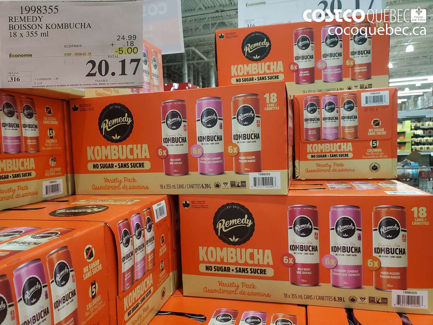 1998355 REMEDY BOISSON KOMBUCHA 18 x 355 ml ($5.00 INSTANT SAVINGS EXPIRES ON 2026-01-18) $20.17