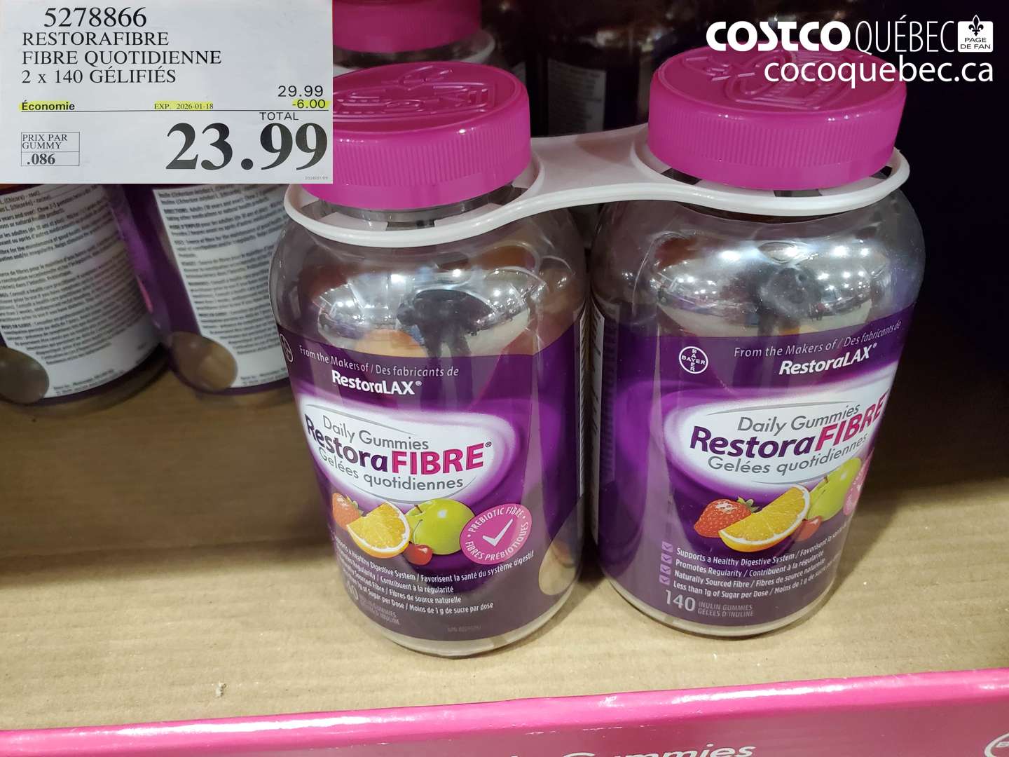5278866 RESTORAFIBRE FIBRE QUOT!IDIENNE 2 x 140 GELIFIES ($6.00 INSTANT SAVINGS EXPIRES ON 2026-01-18) $23.99