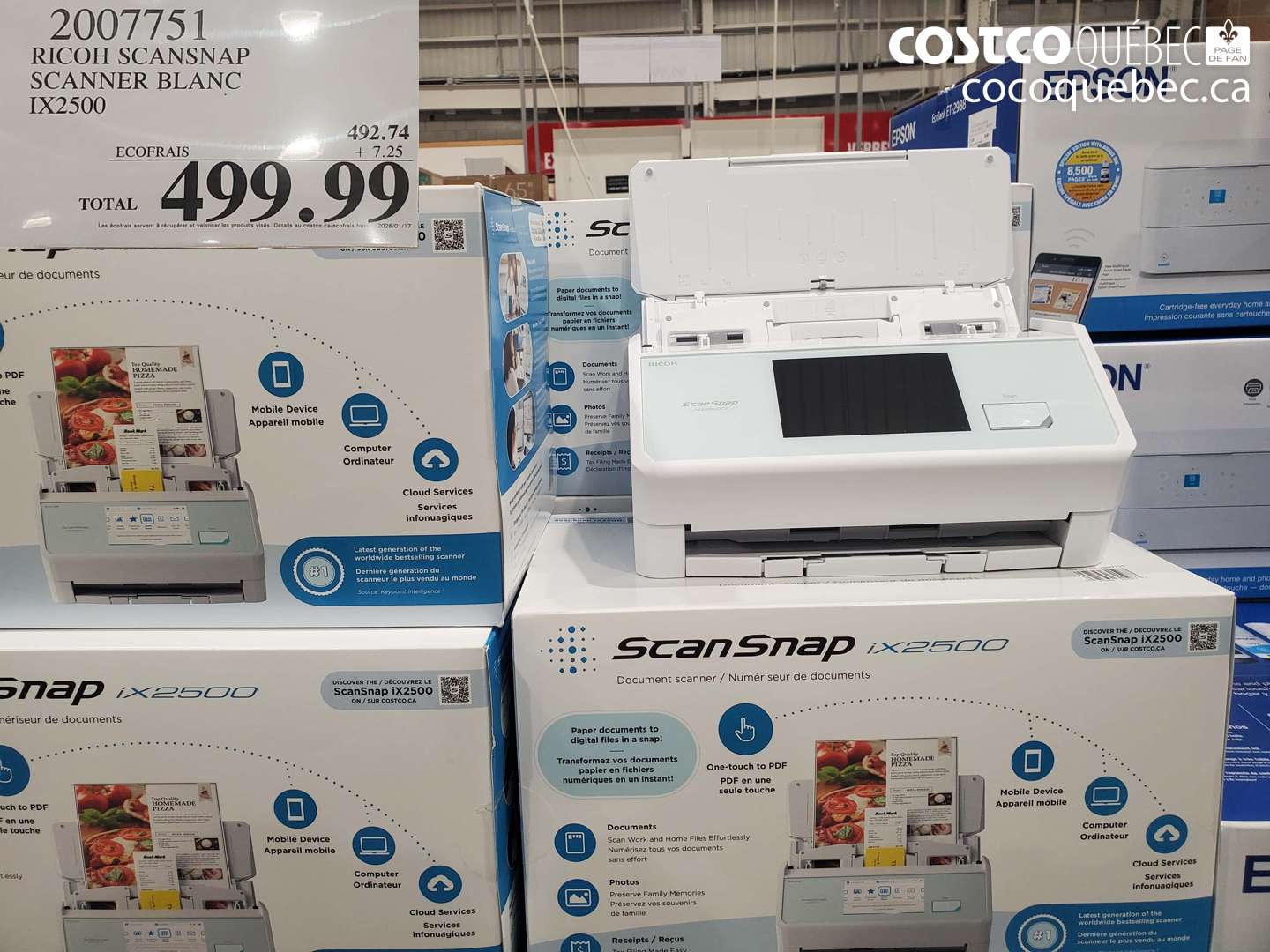 2007751 RICOH SCANSNAP SCANNER BLANC 1X2500 $499.99