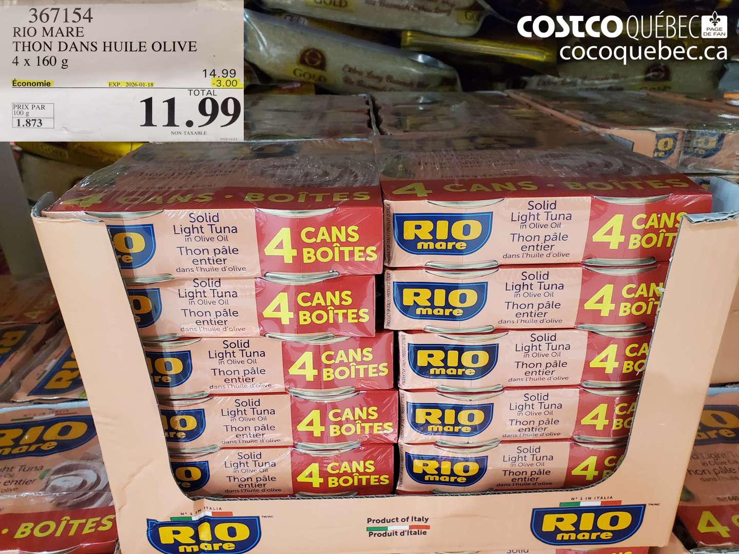 367154 RIO MARE THON DANS HUILE OLIVE 4 x 160 g ($3.00 INSTANT SAVINGS EXPIRES ON 2026-01-18) $11.99