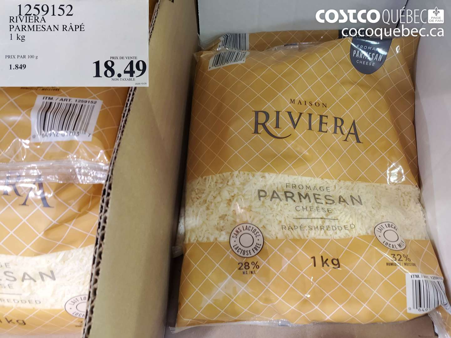 1259152 RIVIERA PARMESAN RÂPÉ 1 kg $18.49