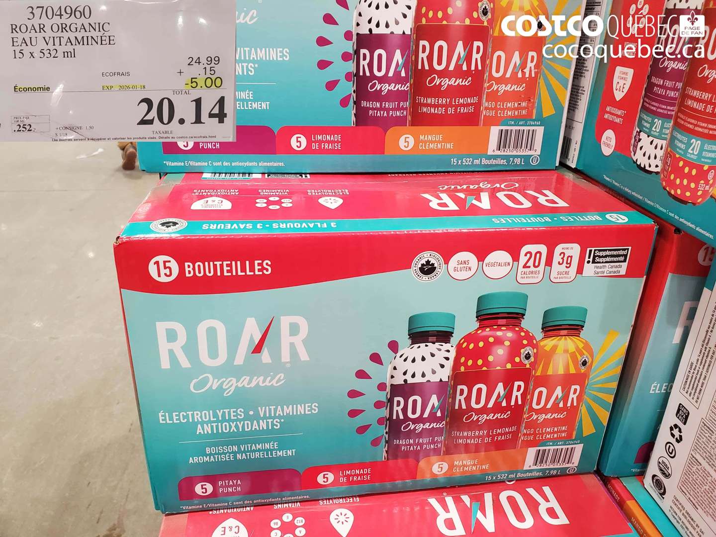 3704960 ROAR ORGANIC EAU VITAMINÉE 15 x 532 ml ($5.00 INSTANT SAVINGS EXPIRES ON 2026-01-18) $20.14