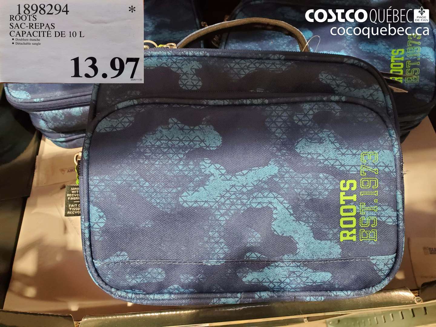 1898294 ROOTS SAC-REPAS CAPACITÉ DE 10 L $13.97