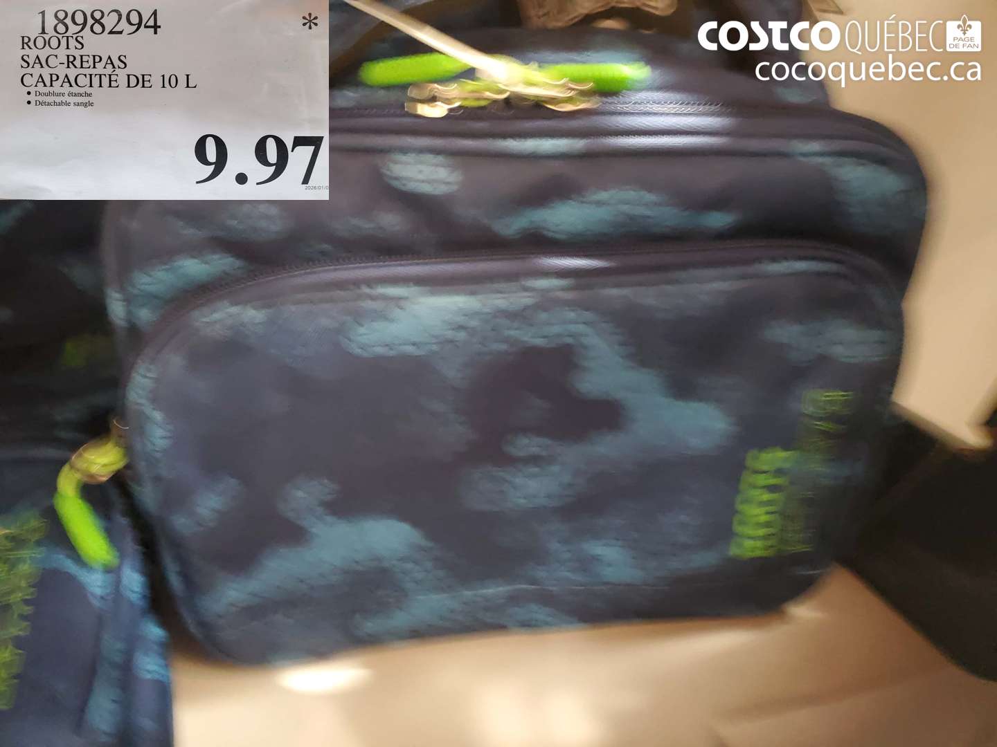 1898294 ROOTS SAC-REPAS CAPACITÉ DE 10 L $9.97