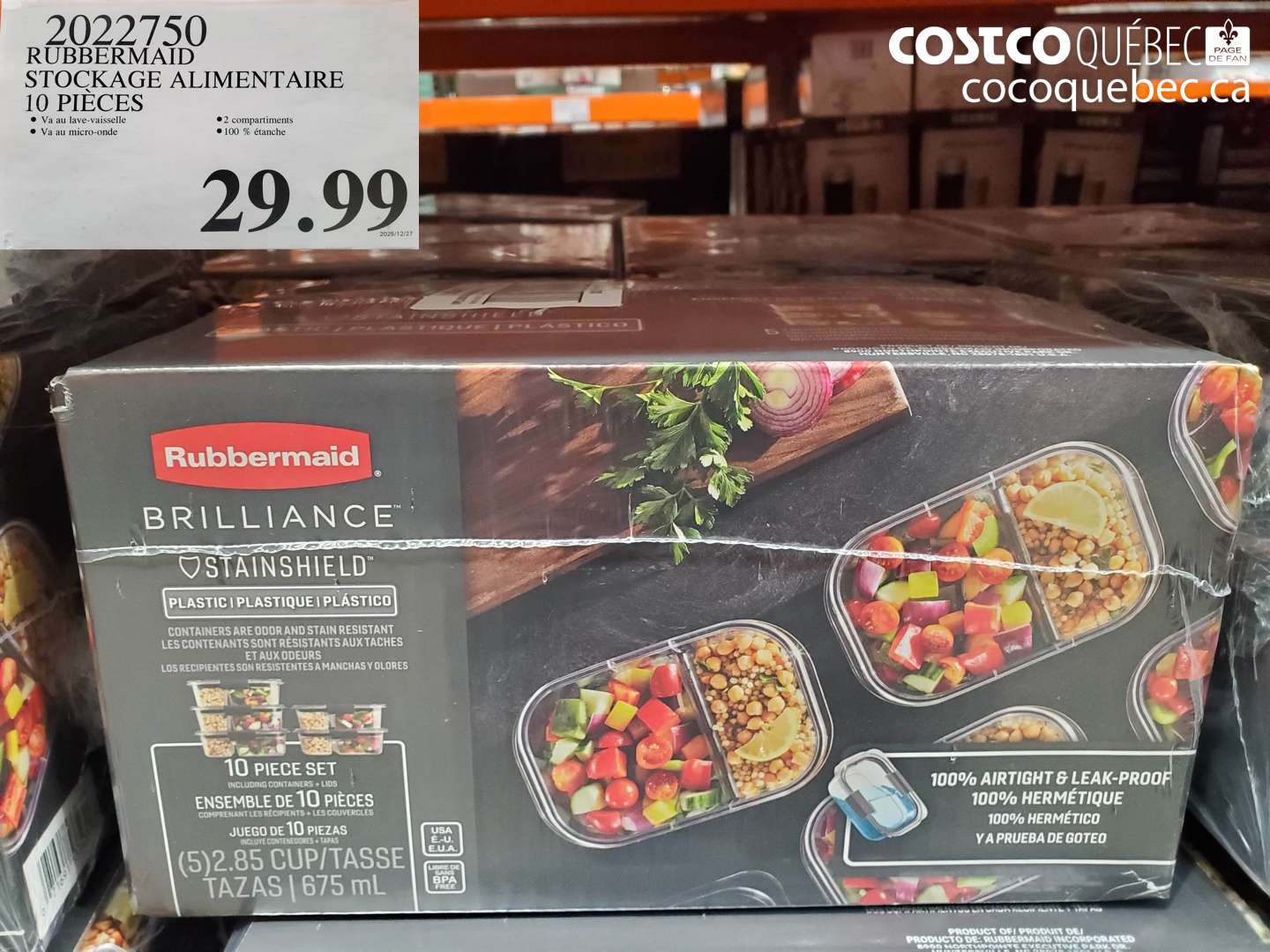 2022750 RUBBERMAID STOCKAGE ALIMENTAIRE 10 PIECES $29.99