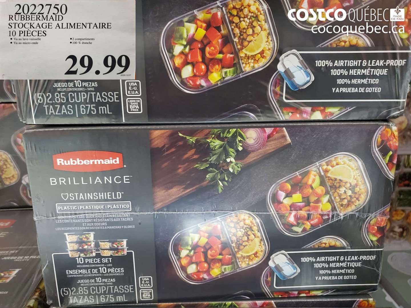 2022750 RUBBERMAID STOCKAGE ALIMENTAIRE 10 PIECES $29.99