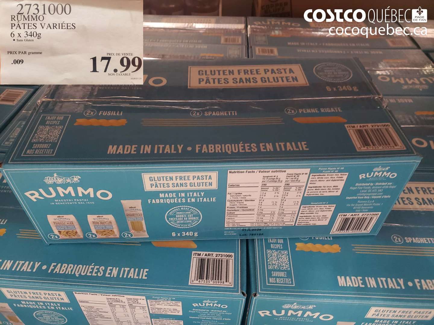 2731000 RUMMO PÂTES VARIÉES 6 x 340g $17.99