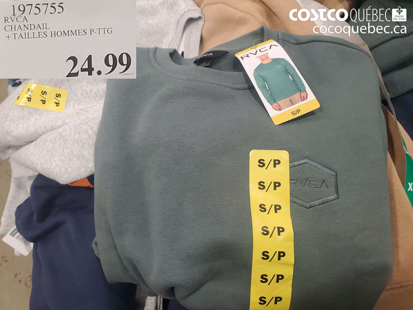 1975755 RVCA CHANDAIL + TAILLES HOMMES P-TTG $24.99