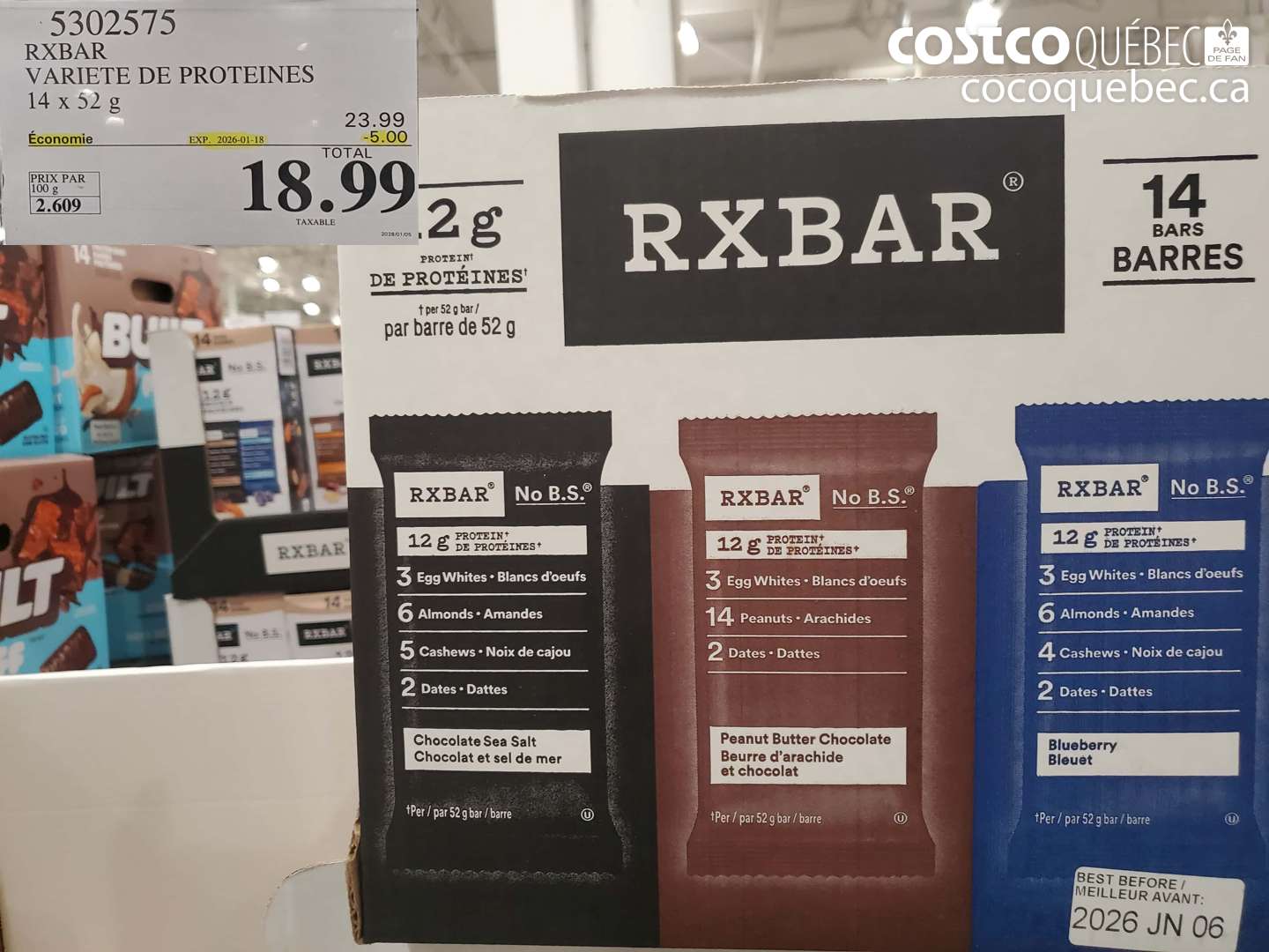 5302575 RXBAR VARIETE DE PROTEINES 14 X 52G ($5.00 INSTANT SAVINGS EXPIRES ON 2026-01-18) $18.99