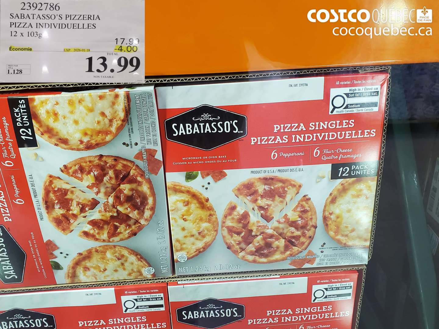 2392786 SABATASSO'S PIZZERIA PIZZA INDIVIDUELLES 12 x 103g ($4.00 INSTANT SAVINGS EXPIRES ON 2026-01-18) $13.99