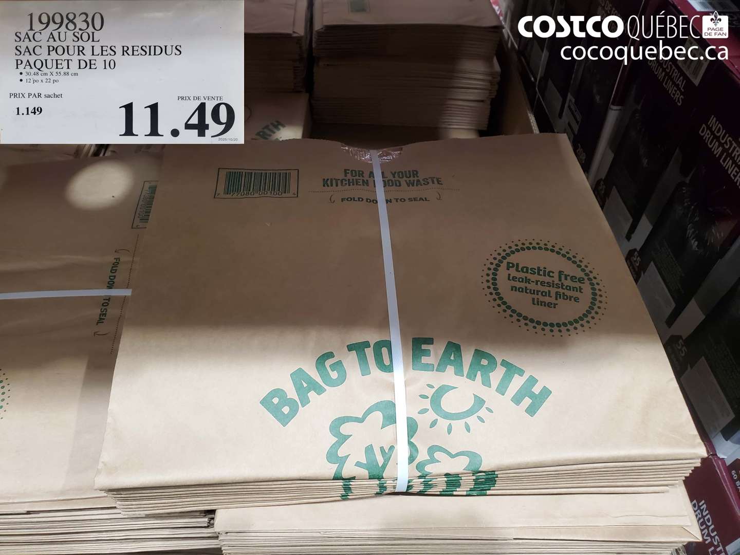199830 SAC AU SOL SAC POUR LES RESIDUS PAQUET DE 10 30.48 cm X 55.88 cm $11.49