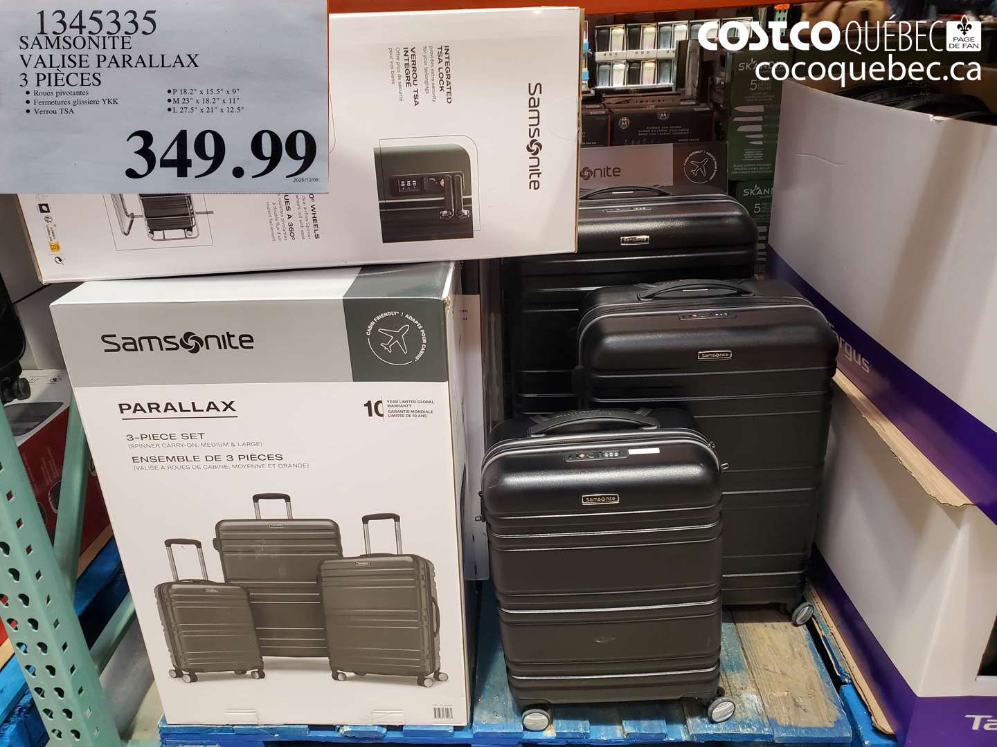 1345335 SAMSONITE VALISE PARALLAX 3 PIECES $349.99