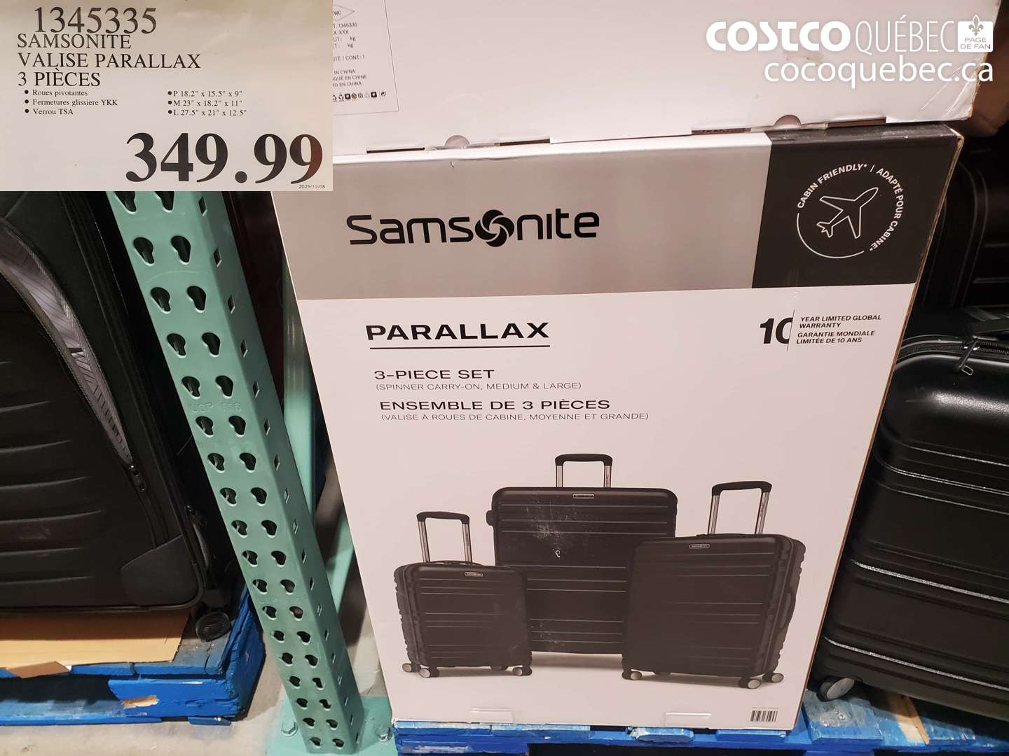 1345335 SAMSONITE VALISE PARALLAX 3 PIECES $349.99