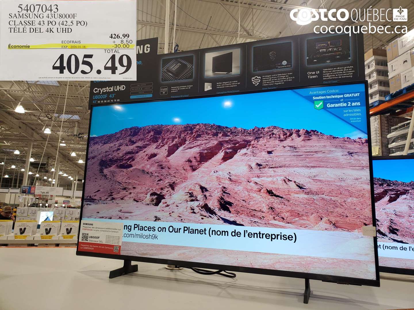 5407043 SAMSUNG 43U8000F CLASSE 43 PO (42,5 PO) TÉLÉ DEL 4K UHD ($30.00 INSTANT SAVINGS EXPIRES ON 2026-01-18) $405.49