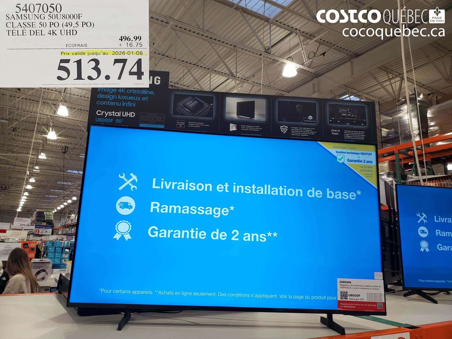 5407050 SAMSUNG 50U8000F CLASSE 50 PO (49,5 PO) TÉLÉ DEL 4K UHD (EXPIRES ON 2026-01-08) $513.74