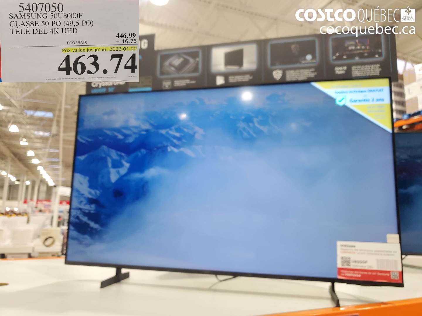 5407050 SAMSUNG 50U8000F CLASSE 50 PO (49,5 PO) TÉLÉ DEL 4K UHD (EXPIRES ON 2026-01-22) $463.74