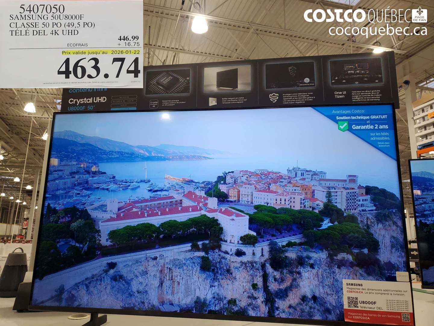 5407050 SAMSUNG 50U8000F CLASSE 50 PO (49,5 PO) TÉLÉ DEL 4K UHD (EXPIRES ON 2026-01-22) $463.74