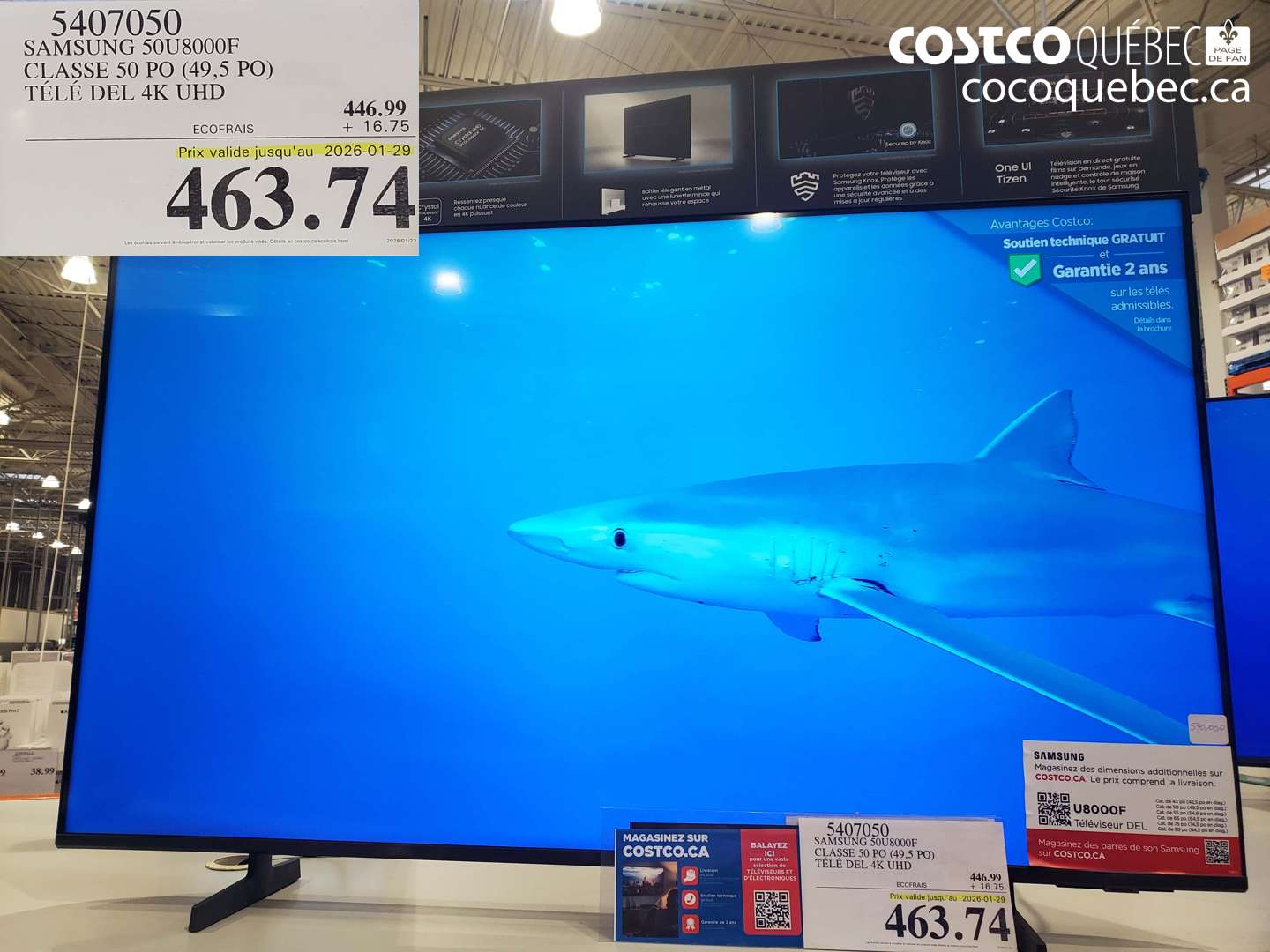 5407050 SAMSUNG 50U8000F CLASSE 50 PO (49,5 PO) TÉLÉ DEL 4K UHD (EXPIRES ON 2026-01-29) $463.74