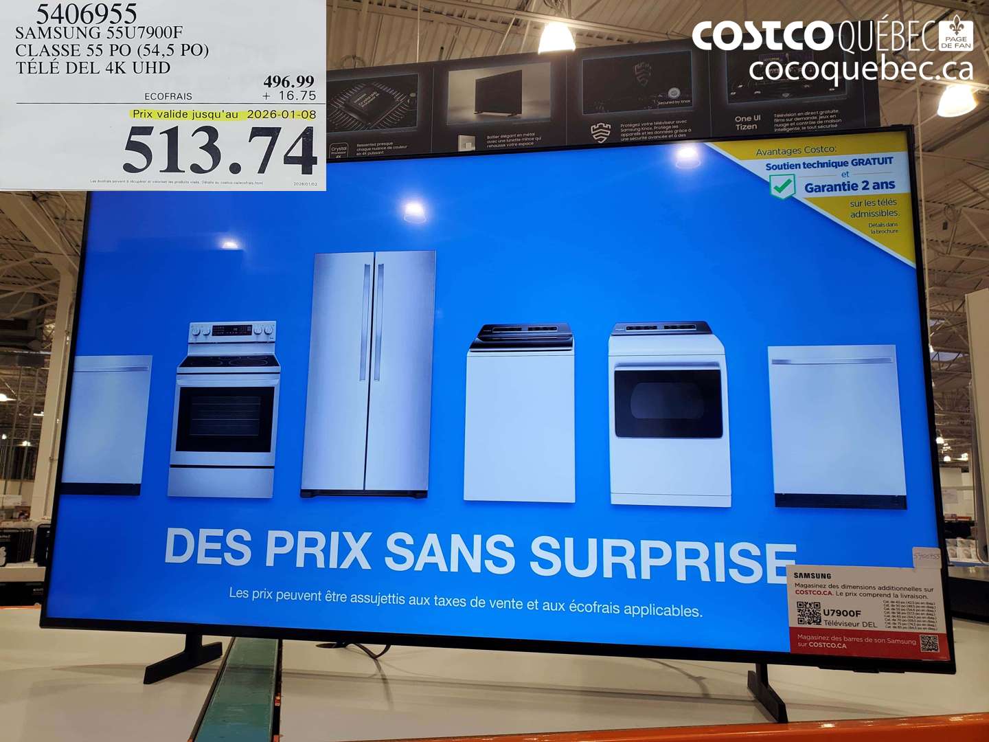 5406955 SAMSUNG 55U7900F CLASSE 55 PO (54,5 PO) TÉLÉ DEL 4K UHD (EXPIRES ON 2026-01-08) $513.74