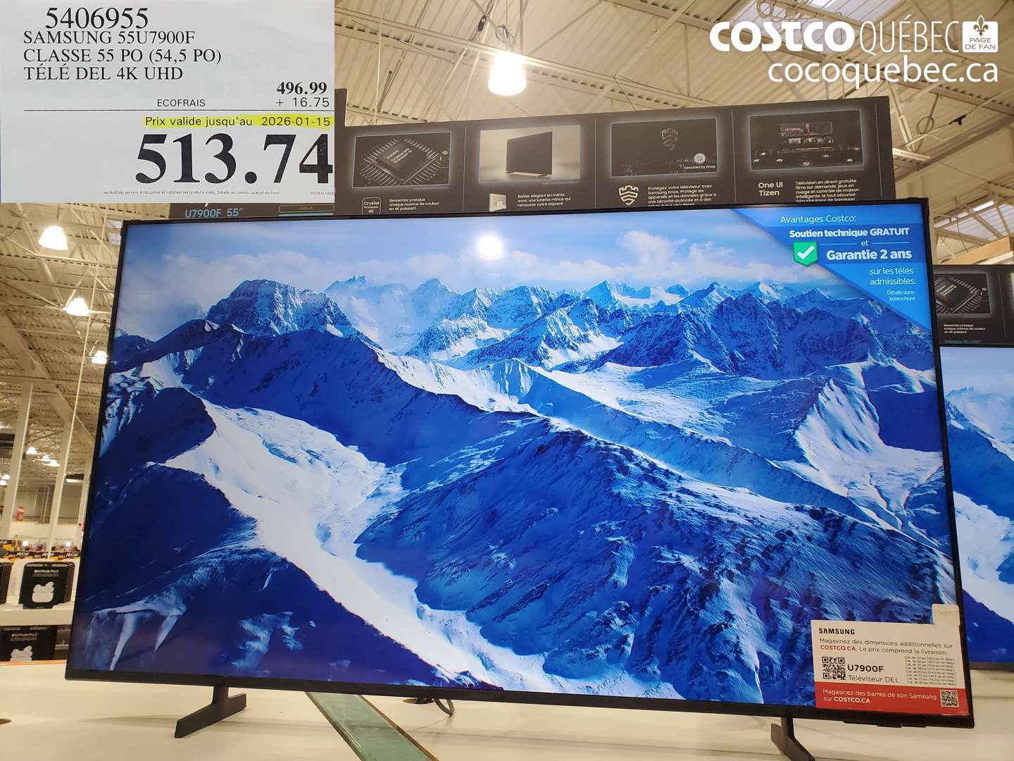 5406955 SAMSUNG 55U7900F CLASSE 55 PO (54,5 PO) TÉLÉ DEL 4K UHD (EXPIRES ON 2026-01-15) $513.74