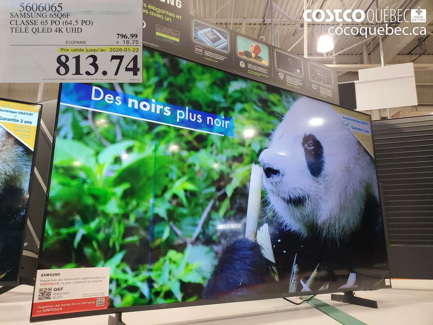 5606065 SAMSUNG 65Q6F CLASSE 65 PO (64,5 PO) TÉLÉ QLED 4K UHD (EXPIRES ON 2026-01-22) $813.74